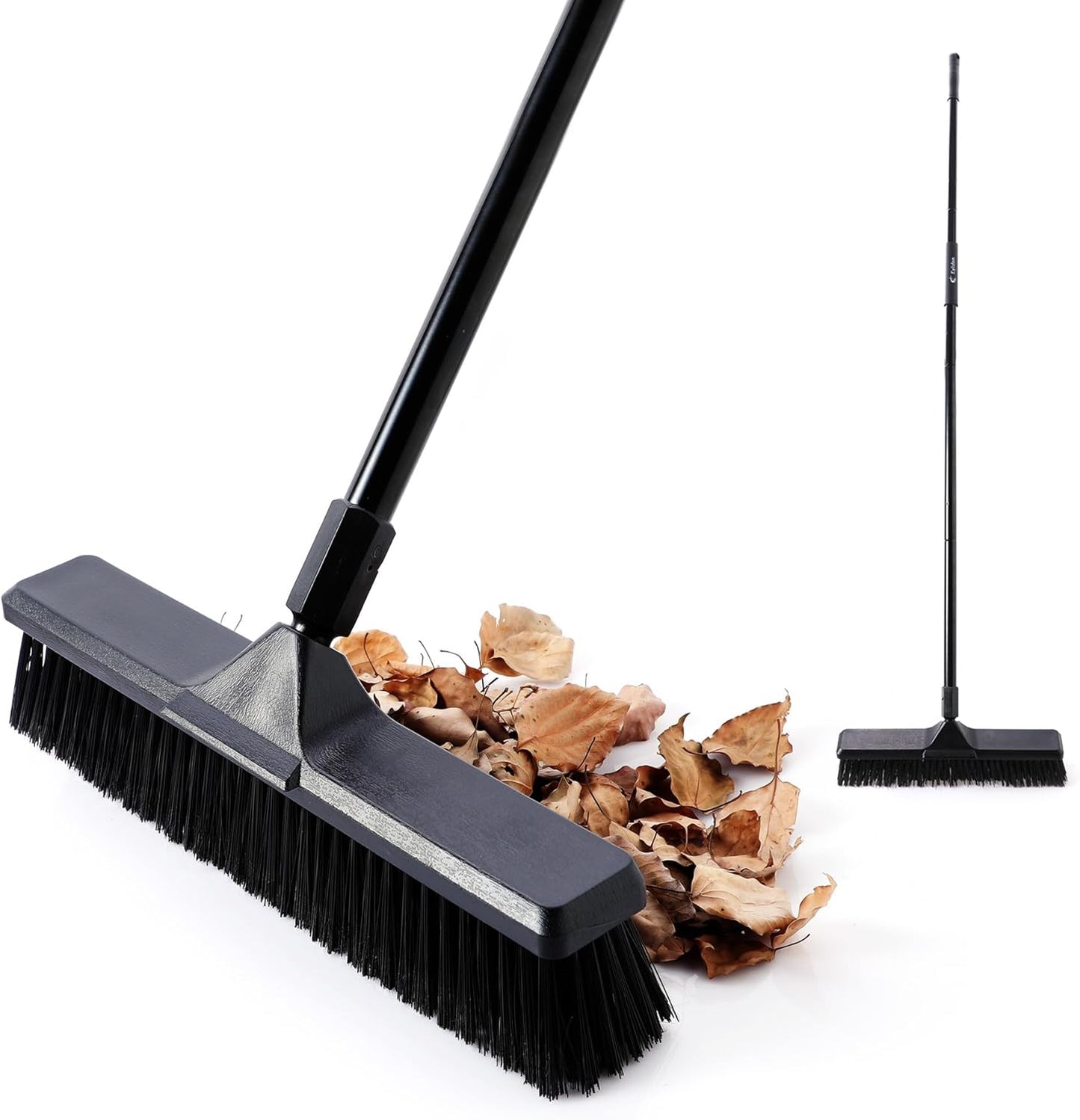 Eyliden Heavy Duty Push Broom 18" - Heavy-Duty, Stiff Bristles, 66" Long Handle - Sweeper Shop Brooms for Garage Concrete Sidewalk Driveway Yard Patio Deck Warehouse Sweeping, Sweep Snow (Black)