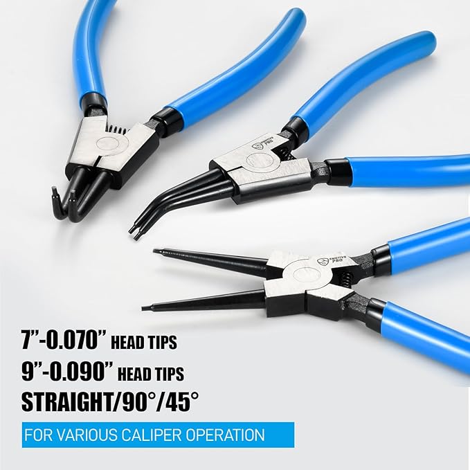 8 Piece Precision Snap Ring Pliers Set – 7" & 9" Internal/External Circlip Pliers, 3 Angle Tips (0° 45° 90°), Heavy Duty CR-V Steel