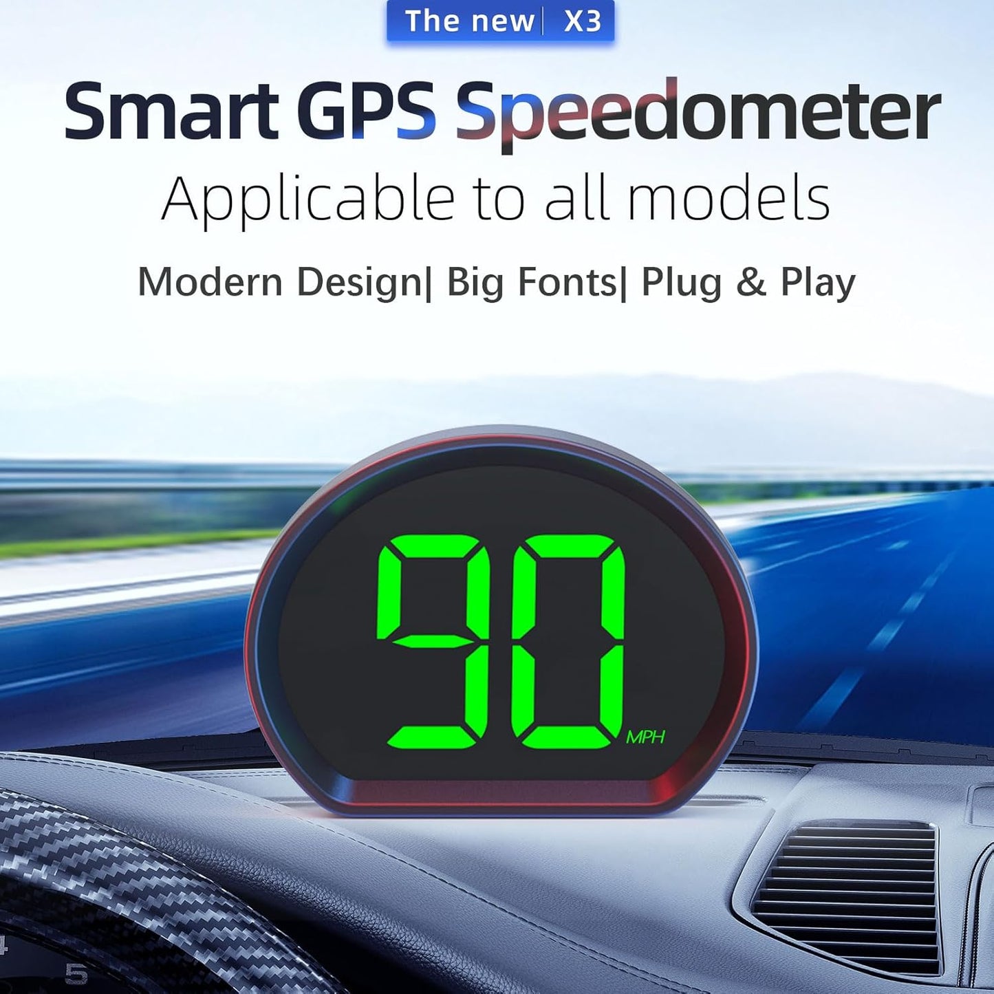 Car Mounted GPS Speedometer, Green Head up Display, Large Font and Automatically Adjustable Brightness, Universal USB Plug and Play Head up Display Suitable for All Vehicles