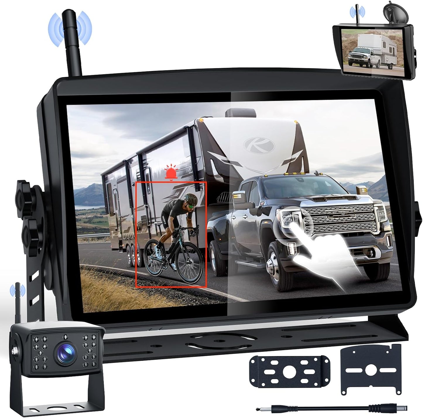 RV Backup Camera, Vehicle Backup Cameras with 7-Inch Touchscreen Monitor, Wireless HD 1080P, 4-Channel System, IR Night Vision, Waterproof Rearview Camera for RV, Truck, Van, SUV, Trailer