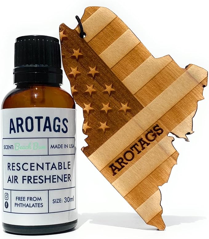 Arotags Car Air Freshener - Reusable Wood Diffuser - Hanging Odor Eliminator - Maine Patriot - Beach Bum Scent