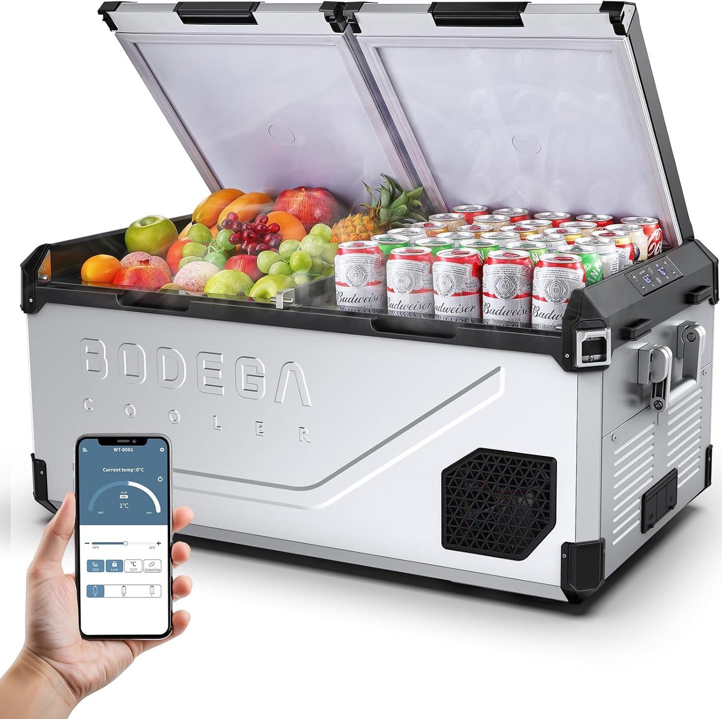 BODEGACOOLER 12 Volt Car Refrigerator, 79 Quart(75L) Portable Freezer Car Fridge Dual Zone With APP Control, -4℉-68℉ Electric Cooler, 12/24V DC and 100-240V AC, for Vehicles,Camping, RV, Outdoor