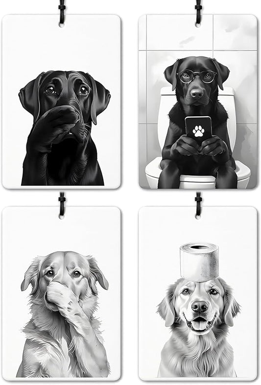 Funny Dog Bathroom Air Freshener 4 Pcs, Black Lab Gifts, Golden Retriever Lovers Gifts Air Freshener Hanging for Bathroom Decor, Dog Lover Gift Car Accessories for Women Men