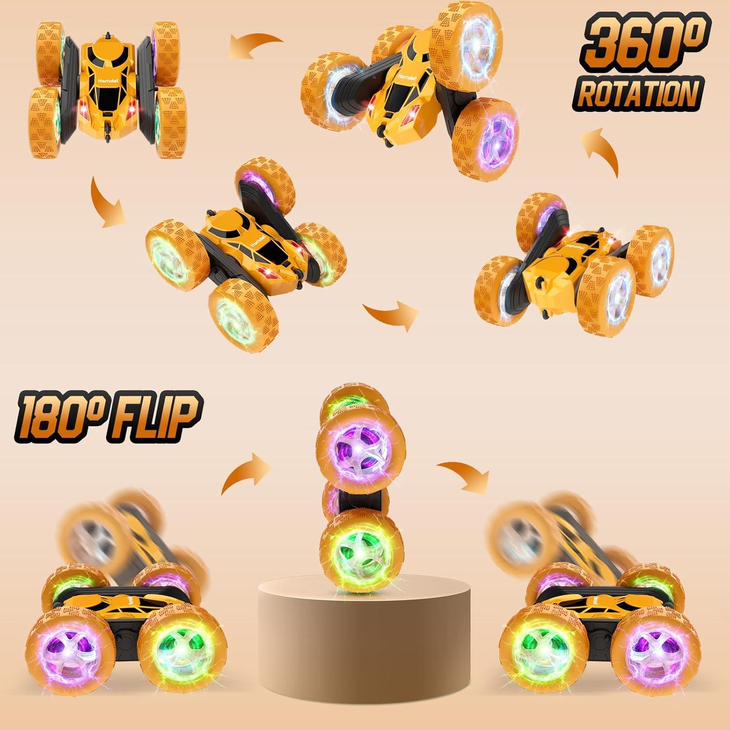 Remote Control Car, 360° Rotating 2.4GHz Fast Stunt RC Cars for Kids, Boy Toys Ages 6 7 8 9 10 Year Old, Gifts for Boys and Grils-Yellow