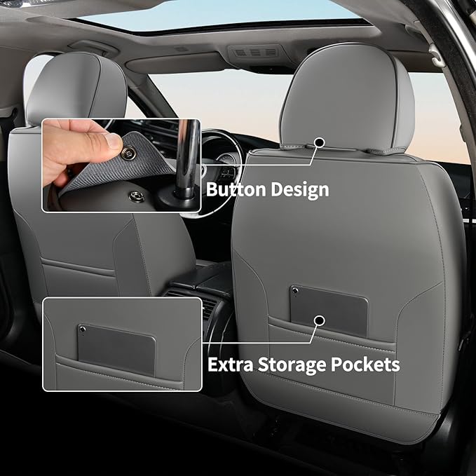 FLORICH Full Set Car Seat Covers 5pcs, Breathable Waterproof Nappa Leather Seat Covers, Gary Seat Covers, Automotive Interior Cover Universal for Cars SUV Truck Sedan - Gary&Black