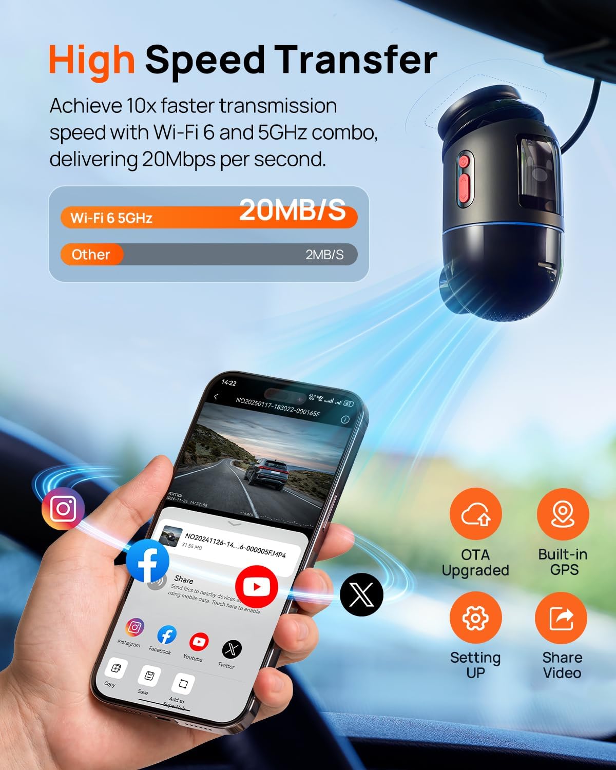 70mai Dual Dash Cam Front and Rear 4K, Car Camera for Cars with Sony IMX678, STARVIS 2 Night Vision, 4G LTE, AI Motion Detection, ADAS, 5GHz Wi-Fi 6, Parking Monitor, Voice Control (4K Omni X800)