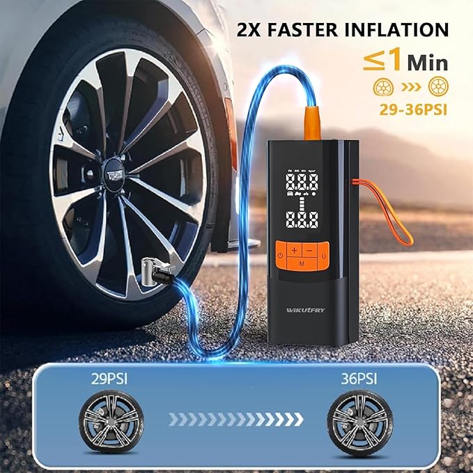 Tire Inflator Portable Air Compressor, 15000mAh and 150PSI Car Tire Pump with Pressure Display for Cars, Motorcycles, Bicycles, Ball Bikes with Pressure Gauge, Dual-Use Type