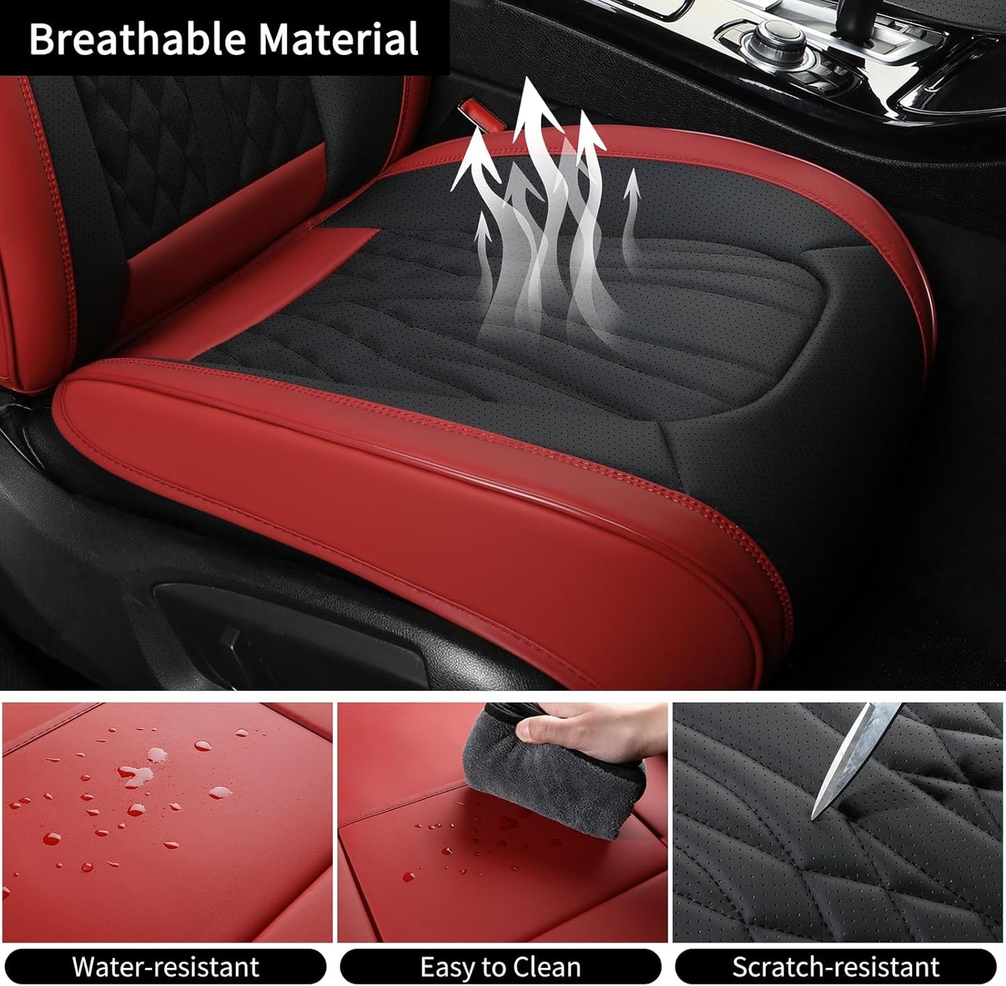 Car Seat Covers,Breathable and Waterproof Faux Leather Automotive Seat Covers for Cars SUV Pick-up Truck Sedan,Universal Anti-Slip Driver Seat Covers Wine Red