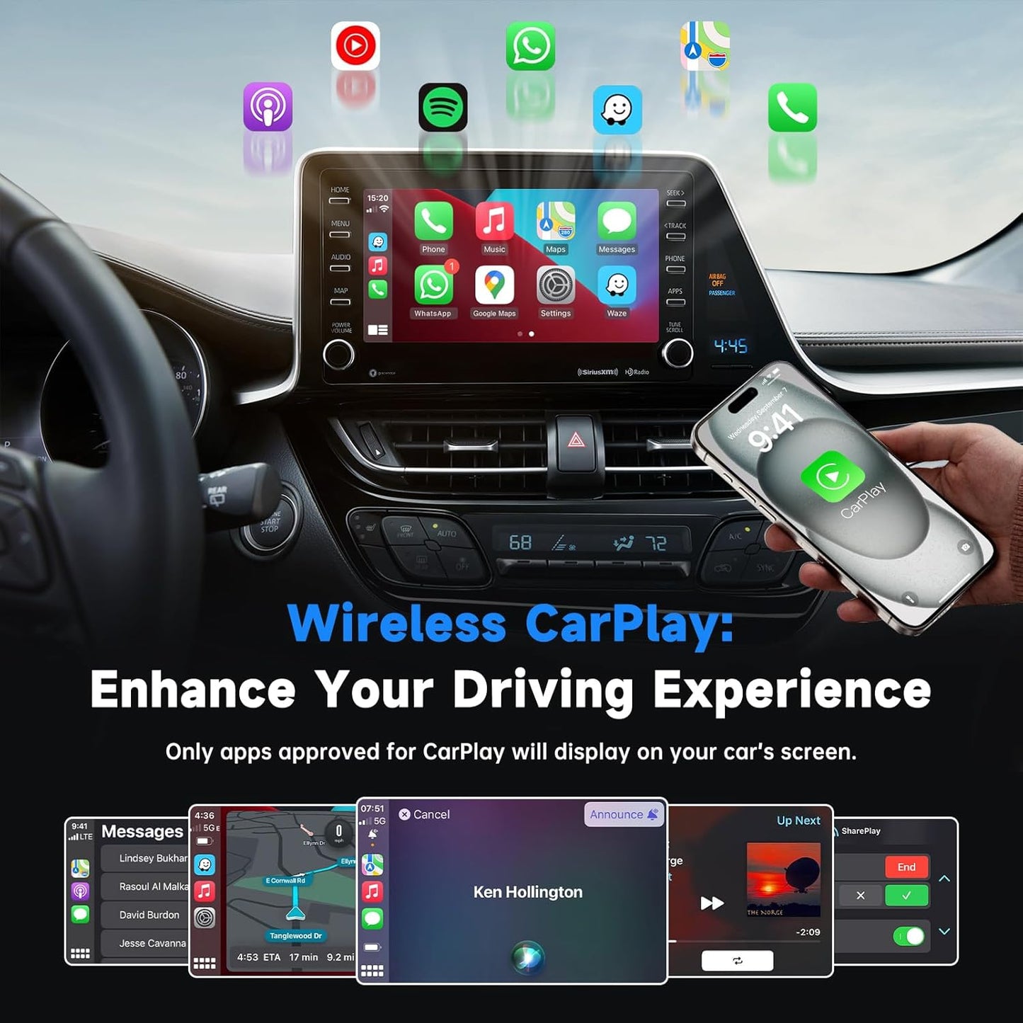 Wireless CarPlay Adapter for iPhone– Super mini 2 in 1 Plug Convert Wired to Wireless Car Play Dongle for Apple iOS 10+ , Instant Connectivity, Fit for Cars with Built-in CarPlay, Black Silver