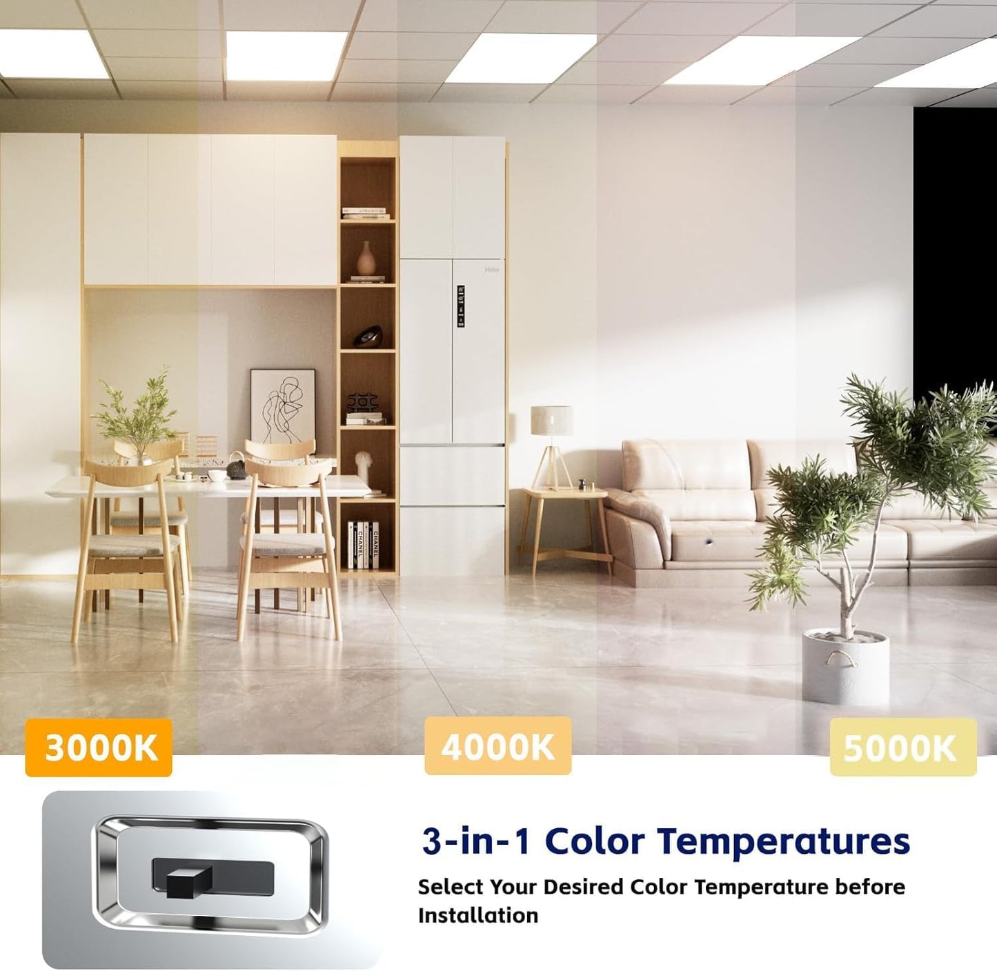 2X4 Led Flat Panel Light,0-10V Dimmable,3000K/4000K/5000K, 30W/40W/50W, Drop Ceiling Light for Mall, Officerom, Garage