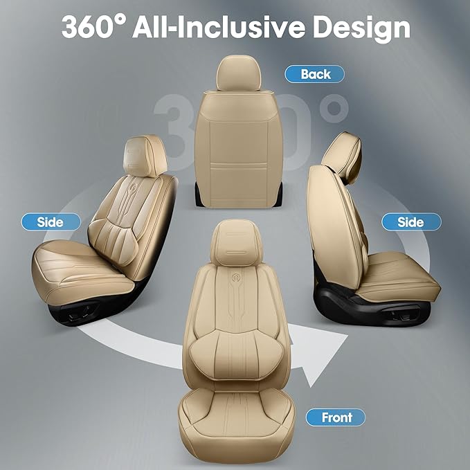 AOOG Car Seat Covers Custom Fit for Ford F150 2009-2026, Faux Leather Seat Cover Set for 2017-2026 F250 F350 F450, Accomodating Regular Cab Super Cab Super Crew Pickup Truck Cushions(Beige, Full Set)