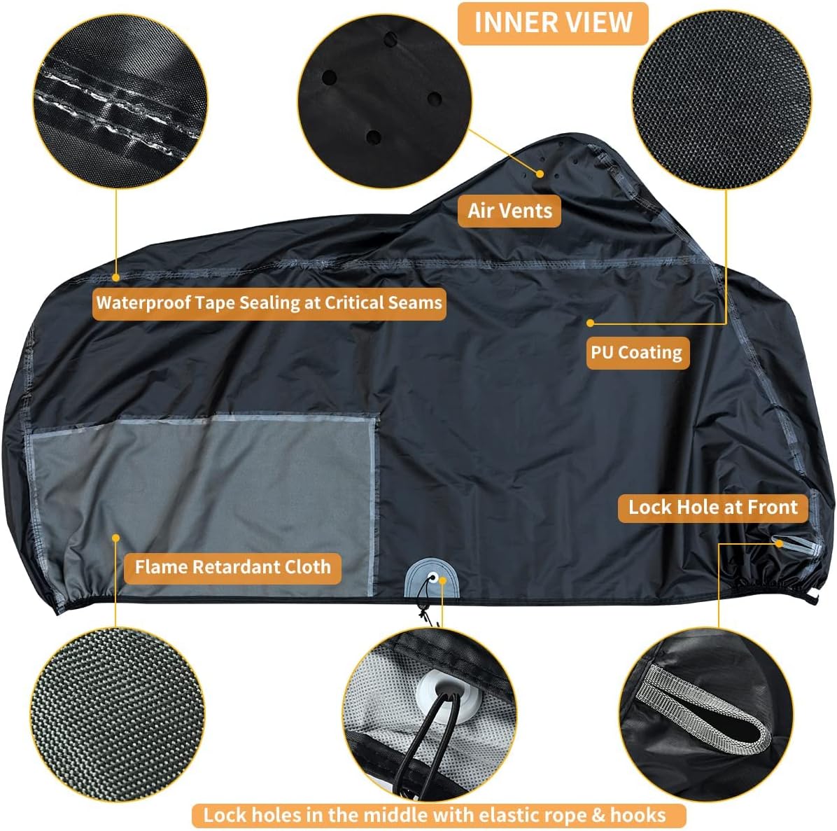 Motorcycle Cover Waterproof Outdoor 104 inches Length All Season Universal Protection, Coverado Scooter Covers with Inner Flame Retardant Fabric and Seam PU Tapes, Fit for Harley Davidsion Yamaha etc