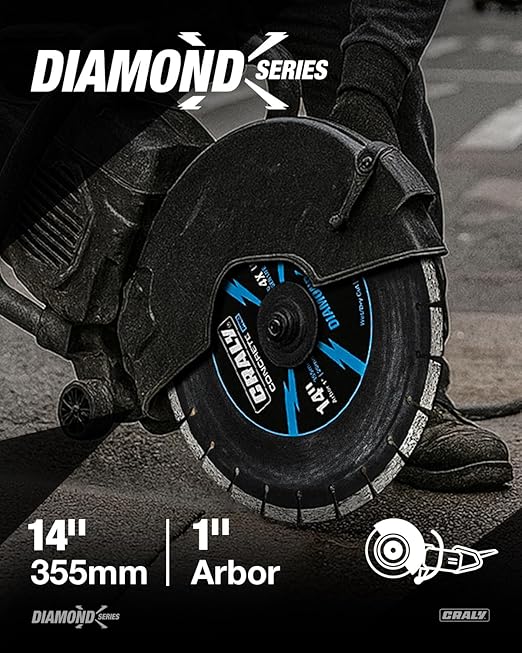 CRALY 14 Inch Super Thin Segmented Diamond Blade, 1 in Arbor, 9'' Diamond Stone Blade for Angle Grinder & Masonry Saw, Diamond Cutting Wheel for Cutting Concrete, Paver, Masonry, Stone, Granite