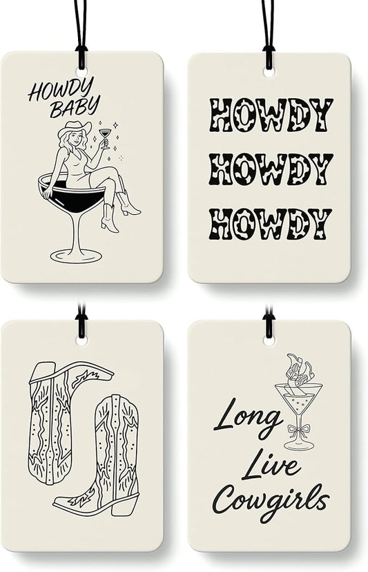 Western Cowgirl Cocktail Cologne Car Air Freshener 4 Pcs, Trendy Cowgirl Boots Cocktail Hanging Air Freshener for Cars Bathroom Dorm Books Decor, Western Accessories Gifts for Women Girls