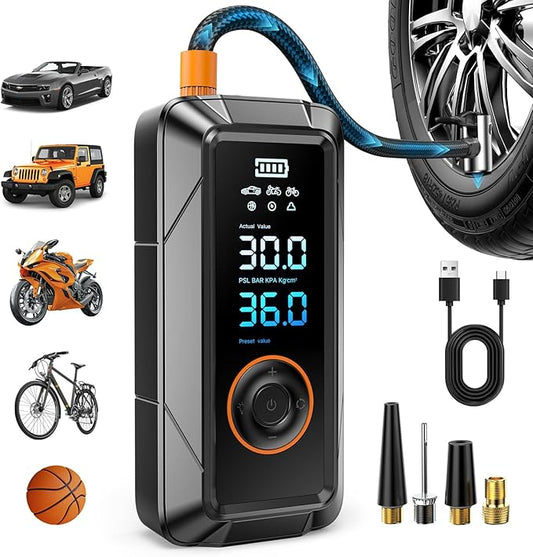 Tire Inflator Portable Air Compressor - Cordless & DC Inflation 4X Faster 150 PSI Portable Pump for Cars Bikes Motorcycles Balls with Pressure Gauge Function Air Compressor Tires Pump