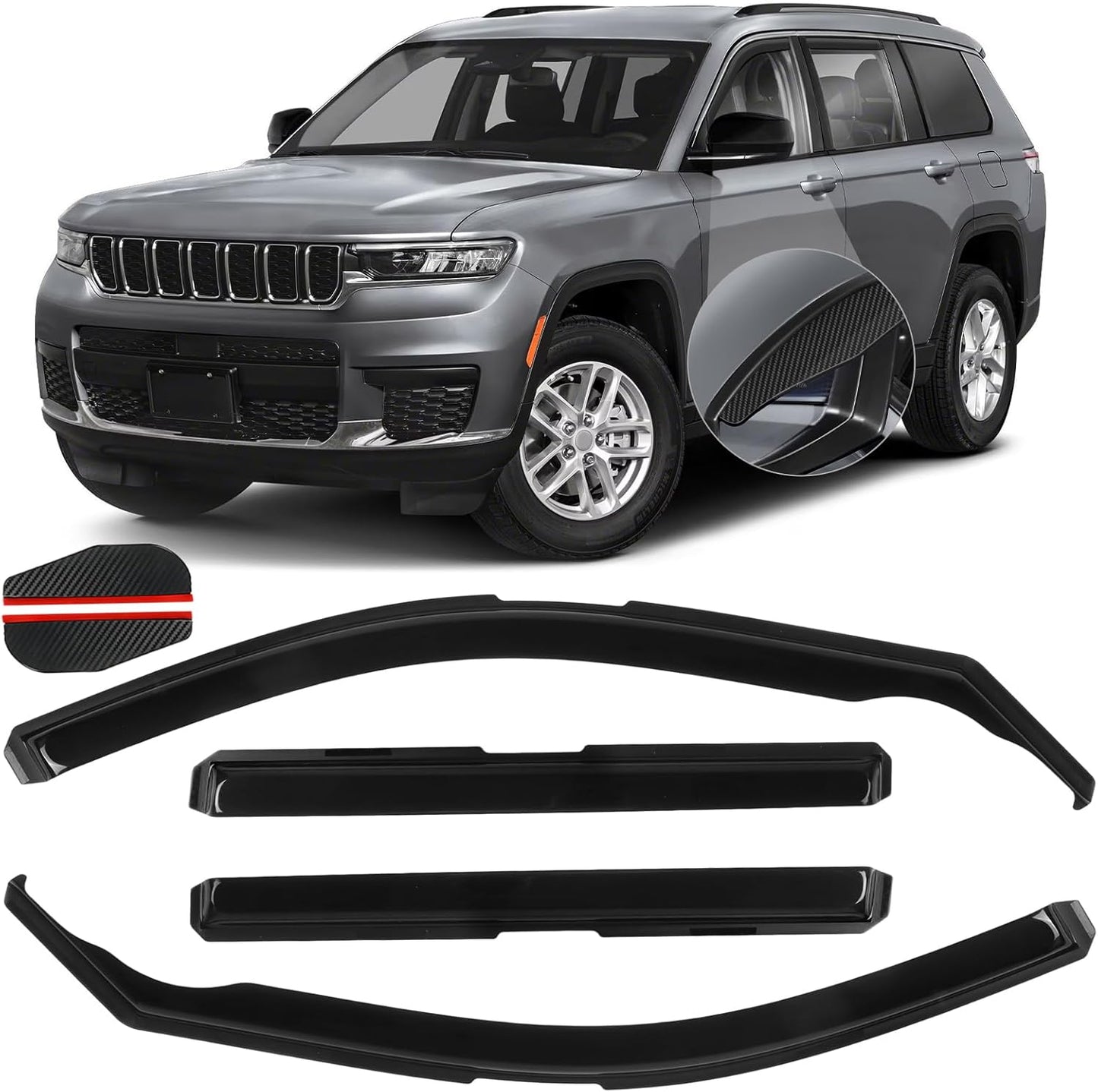 in Channel Rain Guards for 2021 2022 2023 2024 2025 Jeep Grand Cherokee L, Durable Side Wind Deflectors, Smoke Vent Window Visors Shades Shield, 4PCS