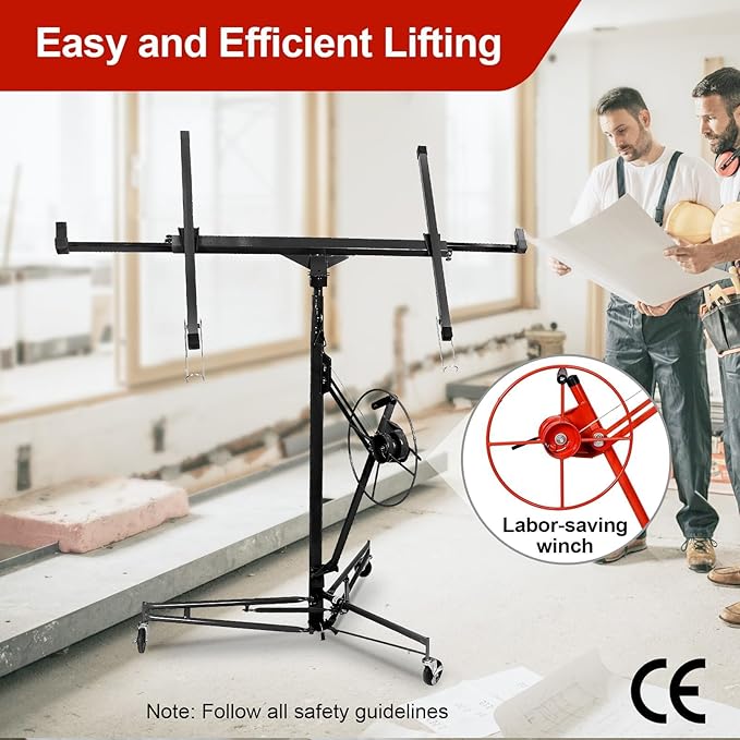 16FT Drywall Lift Sheetrock Lift, 150LBS Capacity, Drywall Lift Panel Hoist with Telescopic Arm, Drywall Jack Lift with 3 Lockable Wheels for Home Improvement Classic, 4'x16' Panel Size, Black