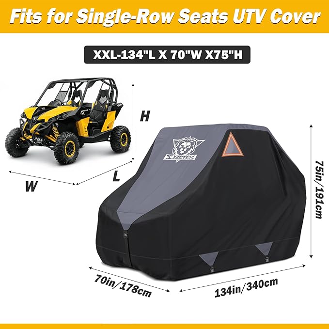 XYZCTEM UTV Cover,Outdoor Waterproof All-Weather Protection UTV Cover Compatible with Polaris RZR Can-Am Yamaha Honda Kawasaki Suzuki,and More.with Upgraded Windproof Straps,Vent(Grey,2-3 Seater)