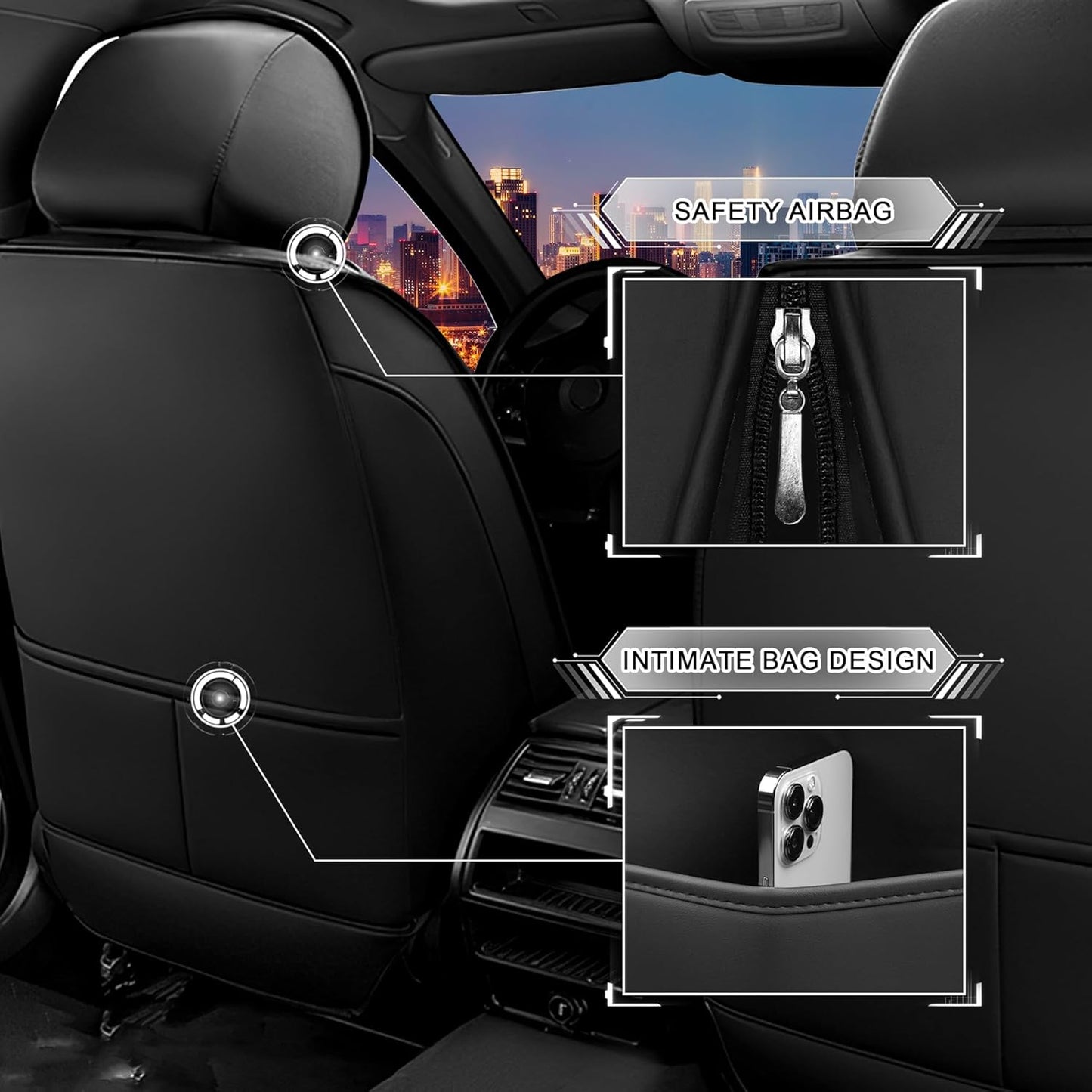 Car Seat Covers for Chrysler Pacifica 2004-2025, Stylish Sport Seat Cover, Premium Nappa Leather Car Seat Cover. Automobile Seat Covers Sets.(Luxury 5 Seats/Pure Black)