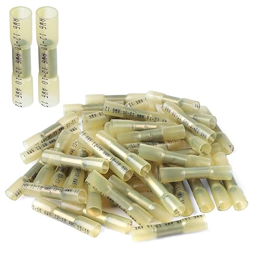 Heat Shrink Butt Connectors, 250Pcs 12-10 AWG Yellow Insulated Waterproof Electrical Wire Connectors Automotive Marine Grade Wire Crimp Terminals Butt Splices, Ideal for Boat, Truck, Stereo - Yellow