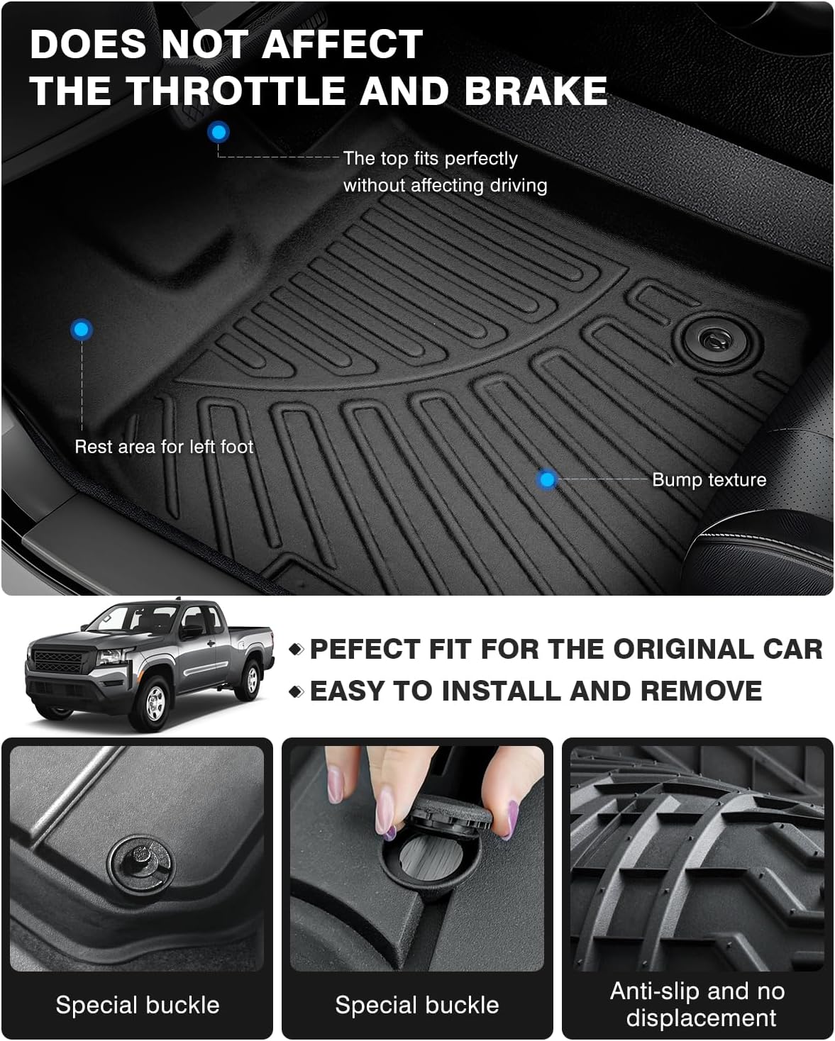 Powerty Floor Mats for 2022 2023 2024 2025 Nissan Frontier Accessories All Weather Floor Liner 3D TPE 1st & 2nd Row Floor Mat Heavy-Duty Floor Liners (Crew Cab with 2nd Row Under-Seat Storage)