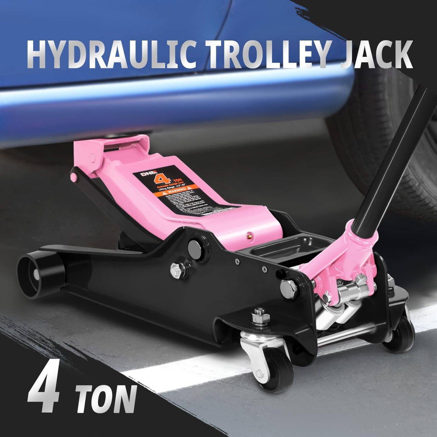 DNA MOTORING Floor Jack 4 Ton (8000 lbs) Capacity, Fast Lift Low Profile Hydraulic Trolley Jack, Steel Heavy-Duty Service Car Jack, Lifting Range 4.5"-20", Pink, TOOLS-00308-PK