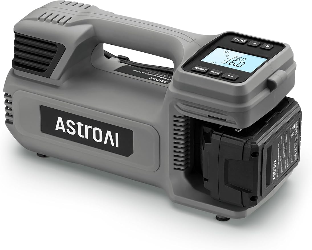 AstroAI TC4 Portable Air Compressor Tire Inflator, 470W 18V Cordless Air Pump for Truck Tires with 4000mAh Battery, 150PSI Heavy Duty Air Compressor with Digital Display for Car, RVs, SUV Gift Gray