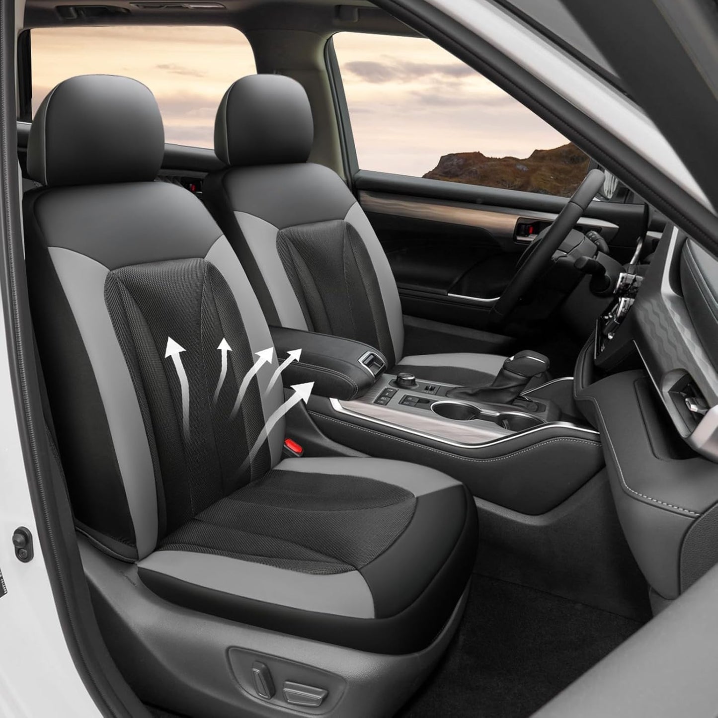 GIANT PANDA Front Car Seat Cover Custom Fit Toyota, 3D Air Mesh Car Seat Covers for Toyota Rav4 Camry Highlander Corolla Prius 2-Pack (Gray)