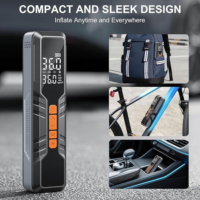 Tire Inflator Portable Air Compressor - 150PSI Cordless Air Pump for Car Tires, Portable Tire Inflator for Car, DC 12V Air Compressor with Pressure Gauge/LED Light for Auto/Bike/Motorcycle/Ball