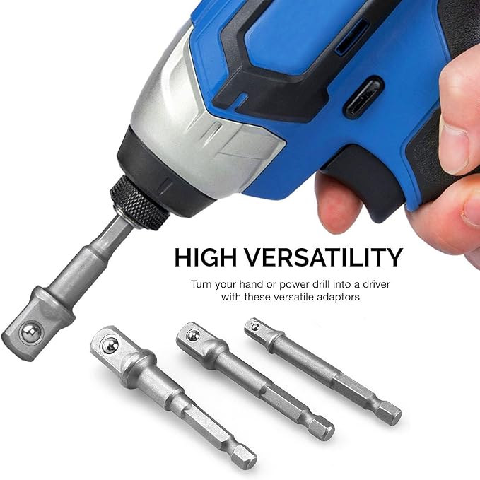Impact Socket Adapter Set for Drill - 1/4 3/8 1/2" Impact Grade Driver Bit Set Extension Bit with Holder Ratchet Wrench Nut Hex Drive Adapter