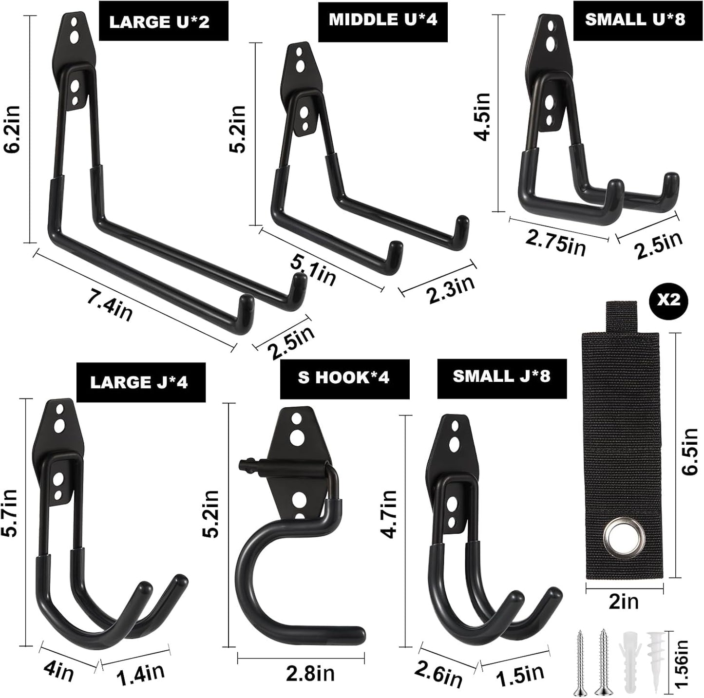 Garage Hook Heavy Duty Wall Storage Hangers, 32 Pack Garage Storage Hooks Steel Tool Black for Ladders, Ropes, Garden Tools