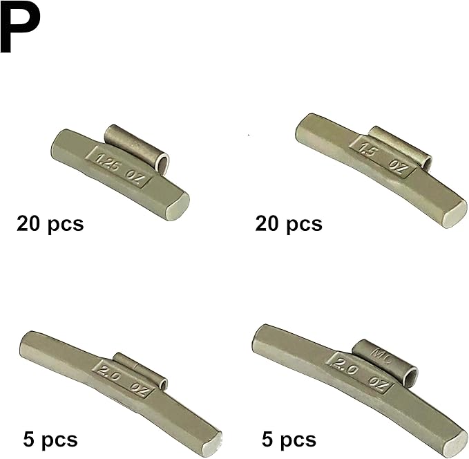 P-M50 Wheel Weight Kit P Style Grey 50pcs/kit: 1 1/4oz 20pcs, 1 1/2oz 20pcs, 2oz 5pcs, 2 1/2oz 5pcs