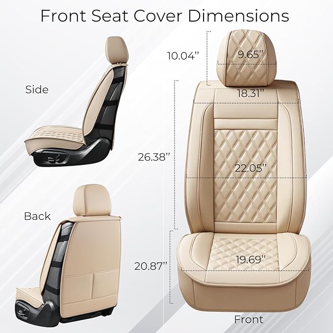 Huidasource Beige Car Seat Covers Front Seats, Front Seat Cover for Cars, Nappa Leather Automotive Car Seat Cushion Protector Universal Fit for Most Cars,Vans,Trucks, SUVs (Front Pair/Beige)