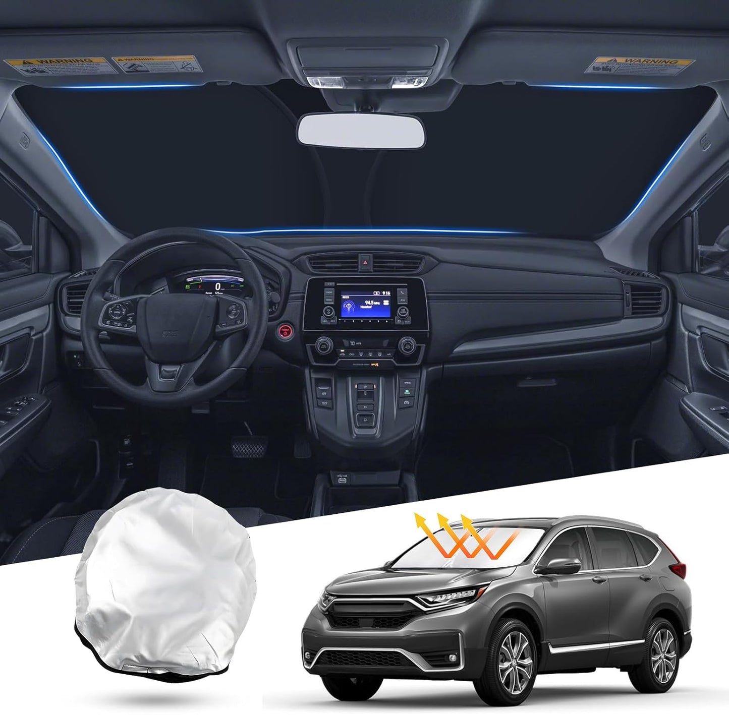 T TGBROS Windshield Sun Shade Custom Fit for 2017-2022 Honda CR-V Accessories Foldable Sun Shield Reflective Polyester Sun Visor Cover Block Heat and Sun Protection