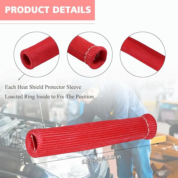 8Pcs 2500° Degree Spark Plug Wire Boots Heat Shield Protector Sleeve Cover Compatible with SBC BBC 350 454,6 Inch, Red