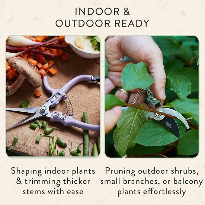 Modern Sprout Hand Pruners & Shears Set with Blister Pack - Lightweight Gardening Tools with Easy Lock - Sharp Carbon Steel Blades -Rust Resistant Scissors for Herbs, Flowers - Sage
