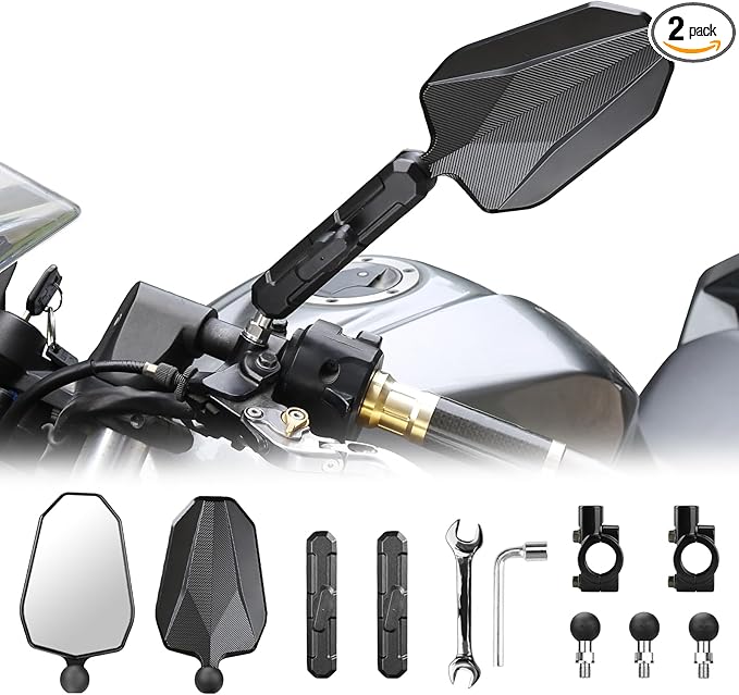 Aluminum Alloy CNC Adventure Bike Mirrors M10*1.25,Motorcycle Mirror Fits RAM B Balls and 7/8"Handlebar,Compatible with KTM 1290 Super Adv,Honda Grom,Kawasaki KLR,Yamaha XT,Suzuki DR & More