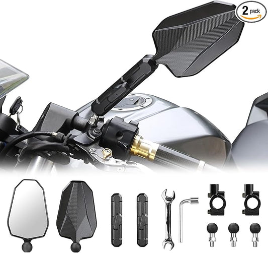 Aluminum Alloy CNC Adventure Bike Mirrors M10*1.25,Motorcycle Mirror Fits RAM B Balls and 7/8"Handlebar,Compatible with KTM 1290 Super Adv,Honda Grom,Kawasaki KLR,Yamaha XT,Suzuki DR & More