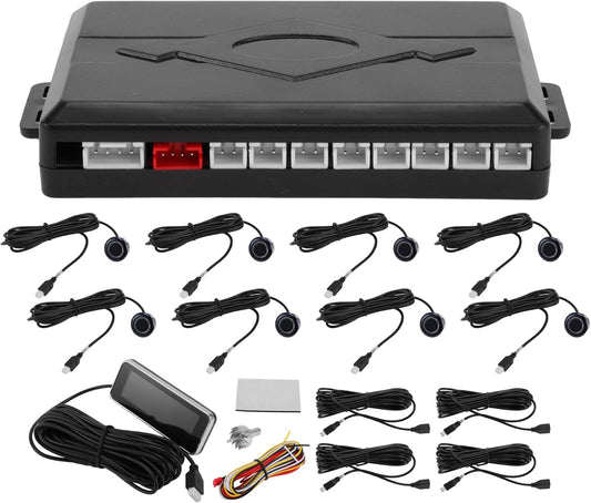 Motoforti Auto Vehicle Reverse Backup Radar System Reverse Parking Sensors Sound Warning Alarm Buzzer Reminder Distance Detection Dark Blue 8 Parking Sensors