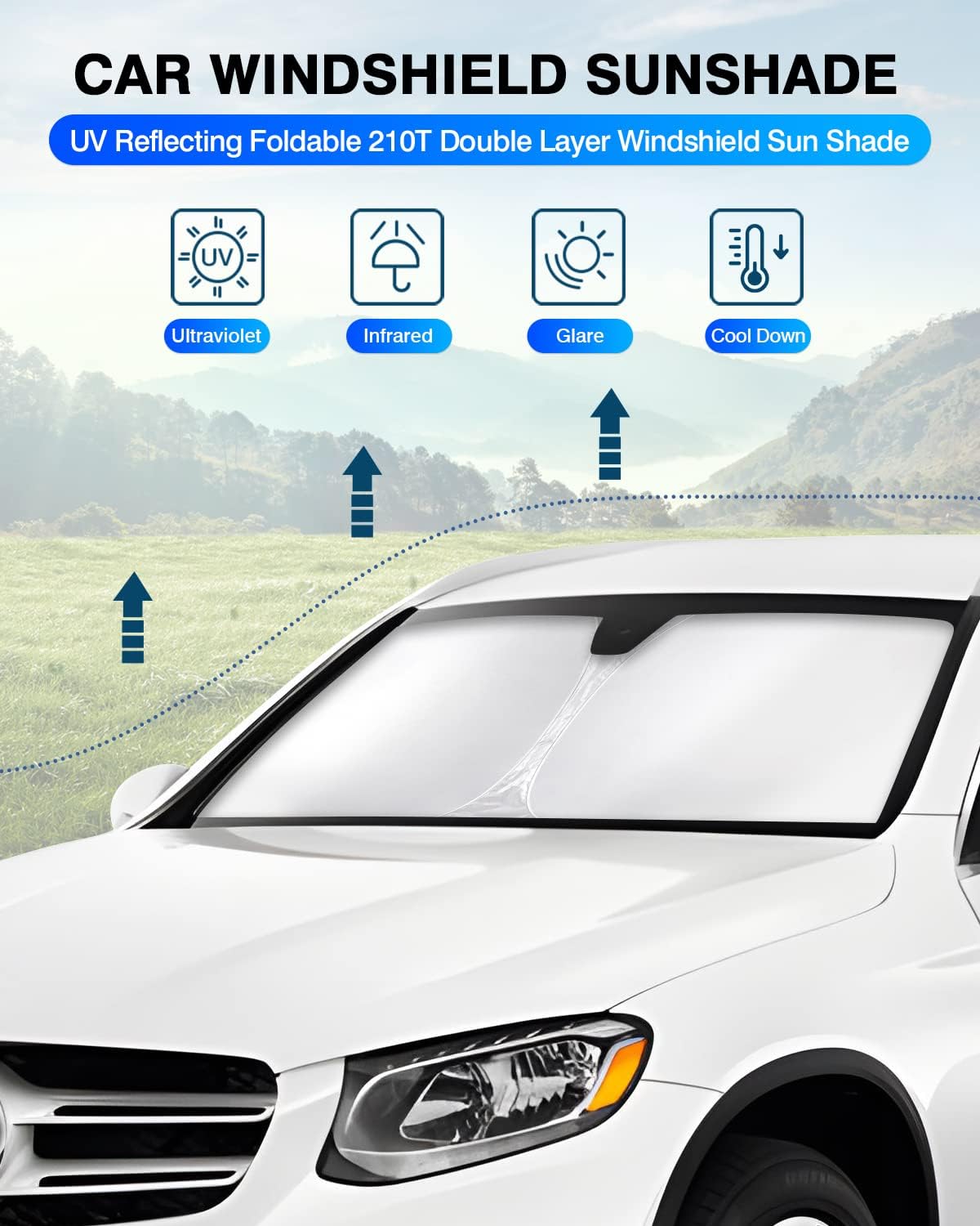 KUST Windshield Sun Shade for 2016–2022 Mercedes-Benz GLC 300 Window Shade Sun Visor Cover Foldable Blocks UV Rays Keep Your Car Cooler