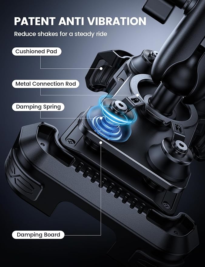 Lamicall Motorcycle Phone Mount Holder - [Dual Vibration Dampener] [Metal Adjustment Arm] Motorcycle Cell Phone Holder, Bike Handlebar Phone Mount, for iPhone 16/15/ 14/13 Pro Max, 4.7-6.7" Phones