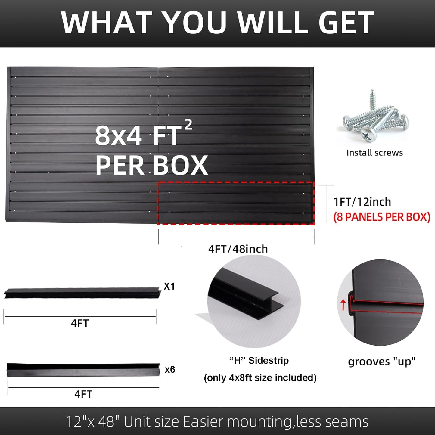 Slat Wall Paneling Garage Wall Organizer, Black Slatwall Panels 4x8 ft Garage Tool Organizer Wall Mount Garage Slat Wall Storage Systems, Slat Board PVC Wall Panels Garage Storage Organization Product