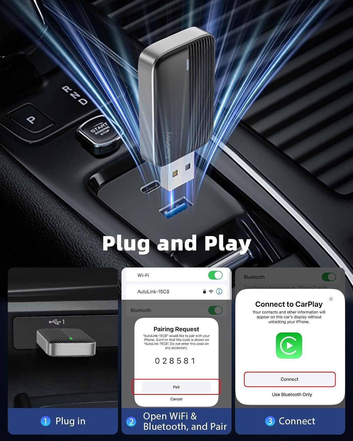 MoKo Wireless CarPlay Adapter for Apple iPhone (2025 Upgraded), Mini Car Play Adapter for iOS 10+ & Cars with Apple CarPlay, Wired Car Play to Wireless, Fast Response Stable Control No Delay