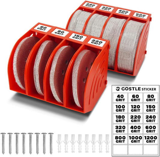 5 Inch Professional Sanding Discs Storage Bins - 8 Bins Set for Efficient Organization, Offset Snap-On Connection, Grit Classification, Space-Saving Design and Versatile Application, Red
