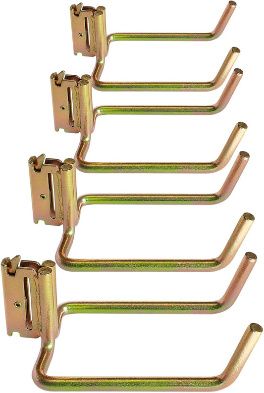 4 Pack E Track Heavy Duty Shovel Hanger, Large Steel Tool Hook Double J Hook for Store Long Handled Tools in Trailers, Trucks, Vans, Warehouses, Garages, Workshop, Garden Tools Organizers Storage