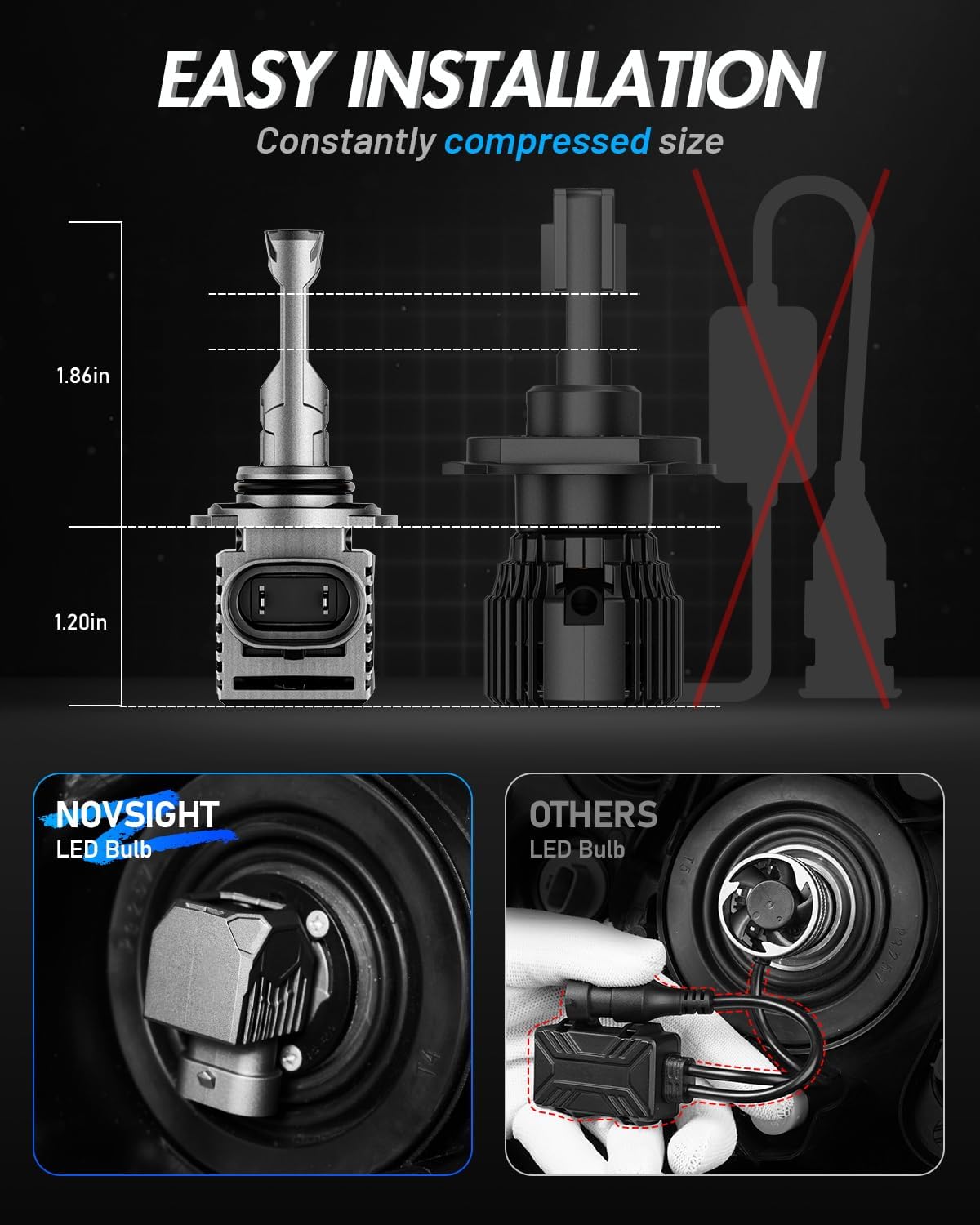 NOVSIGHT 9005 9006 LED Fog Light Bulbs,100000 Lumens 6500K Cool White Light,800% Brightness,Plug and Play, Pack of 4