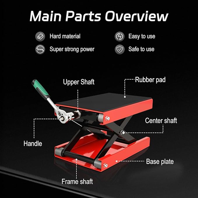 Motorcycle Lift Scissor Jack,1200 Lbs Capacity Steel Motorcycle Jack,4"-14.17" Height Range Scissor Lift，Motorcycles Scissor Lifts Repair Bracket, for Motorcycles, ATV, Motocross Bike - Red