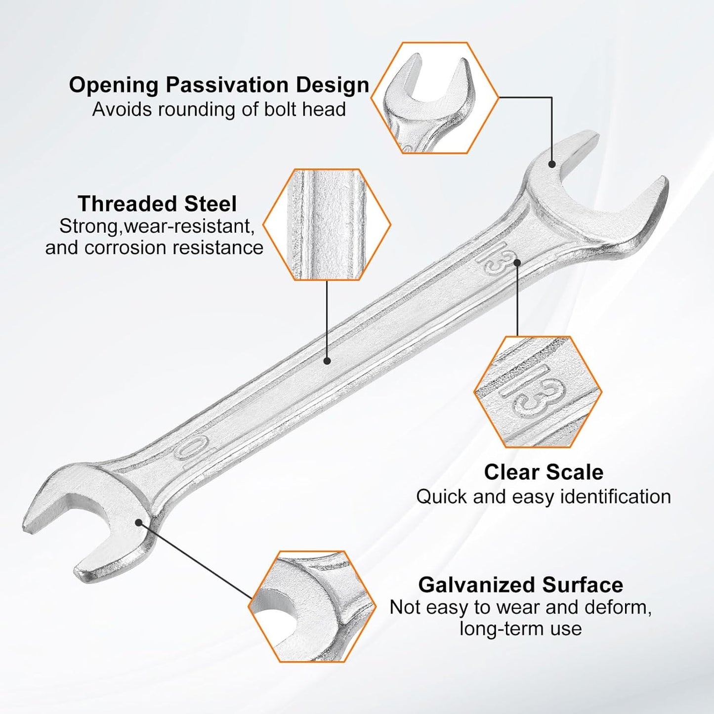 HARFINGTON 5pcs Double Open End Wrench 10mm x 12mm Metric 15 Degree Offset Angle Small Flat Head Wrench Galvanizing Open Ended Spanner for Automotive Repair Furniture Assembly