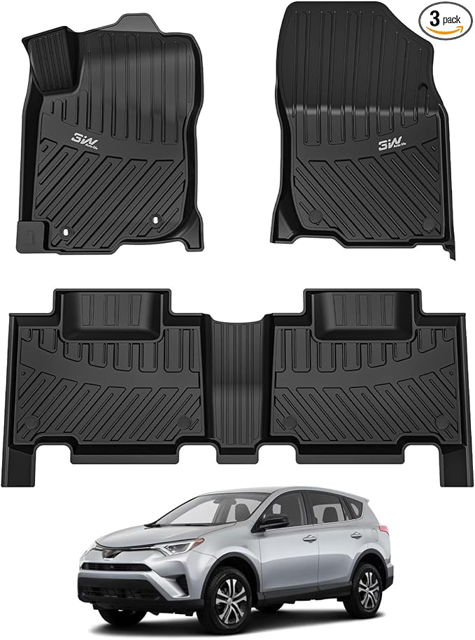 3W Floor Mats Fit Toyota RAV4 2013-2018 (Nor for Hybrid or Prime), TPE All Weather Custom Fit Floor Liner for Toyota RAV 4 LE/XLE/SE/Limited/Platium Car Liners, Black
