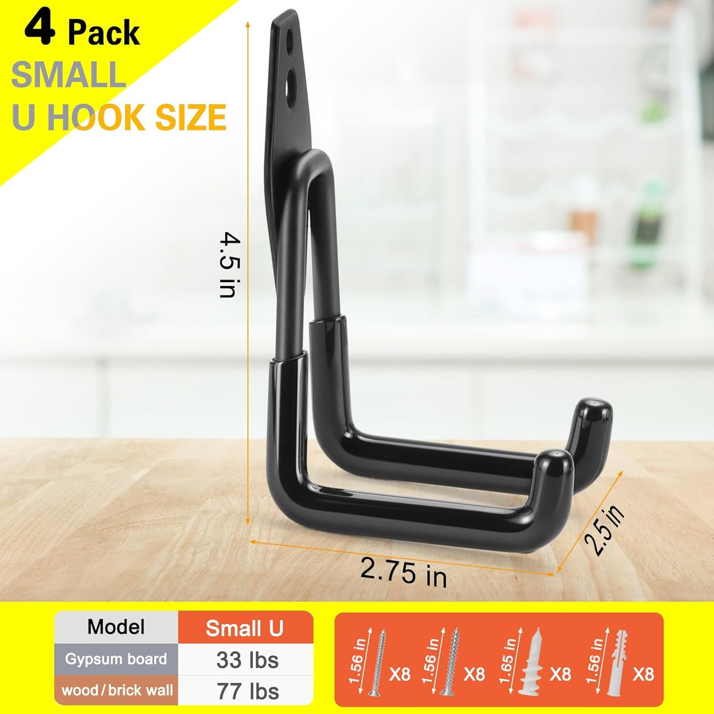 4 Pack Heavy Duty Garage Hooks Storage Organizer Wall Mount Power and Garden Tool Hangers, for Hanging Ladders, Ropes, Hose, Bulk Items